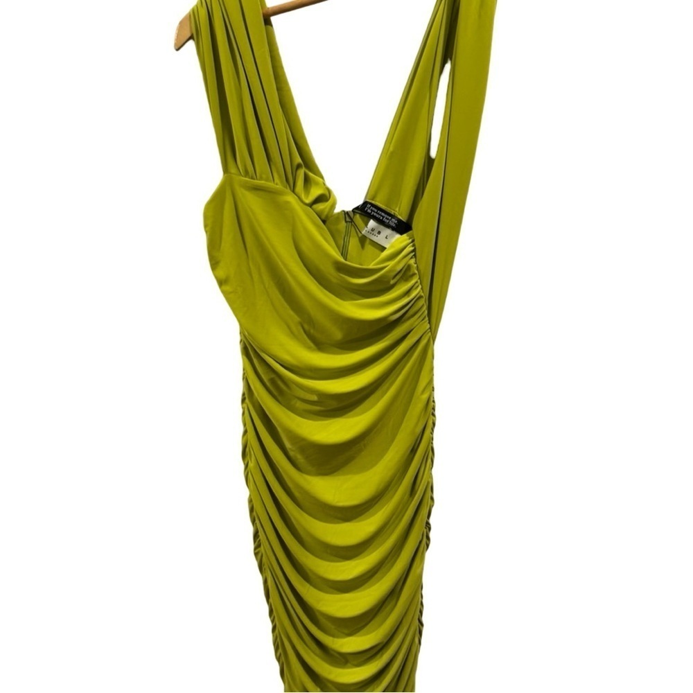 Club L London Rouched Lime green Asymetric Shoulder Midi Dress Size Us 4 NWT - Picture 4 of 7
